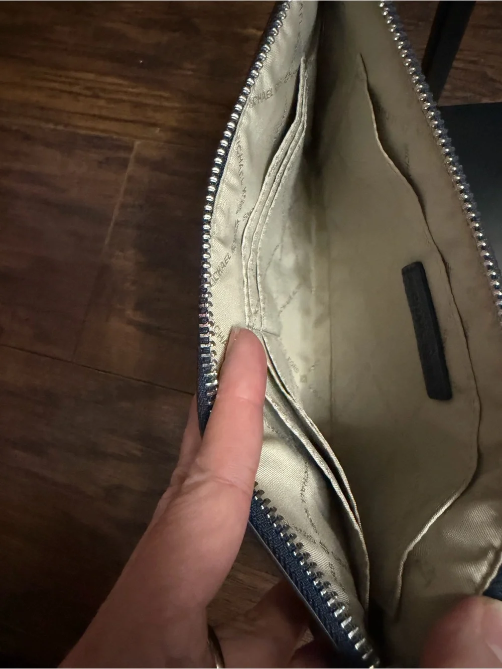 Michael Kors Navy and Beige Leather Wristlet